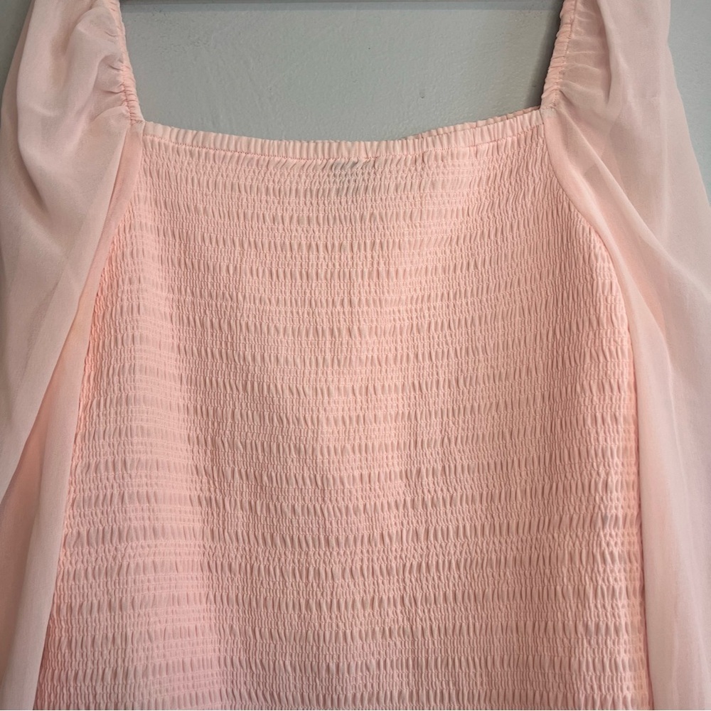 Halogen Womens Blouse Smocked Puff Chiffon Sleeve Pink Sz XL Flowy Contemporary - Picture 3 of 10